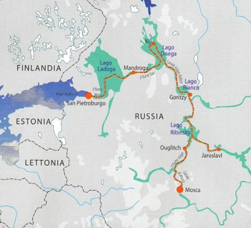 Crociere sul Volga in Russia, itinerario mappa.